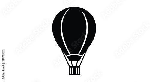 A simple black and white illustration depicts a classic hot air balloon shape with distinct paneling high quality professional detailed modern