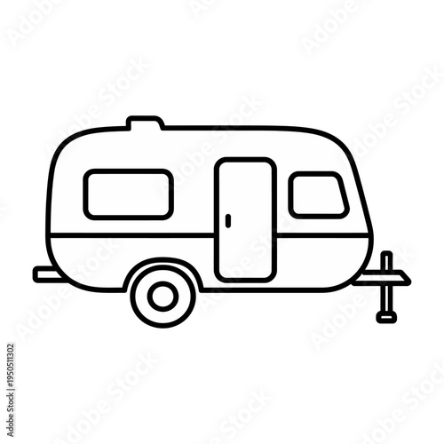 Vector of a minimalist travel trailer with a single axle and door in the center