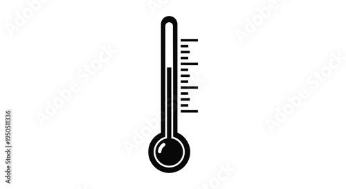 A simple black and white illustration depicts a classic mercury thermometer with visible temperature markings high quality professional detailed