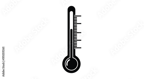 A simple black outline of a traditional mercury thermometer displaying a moderate temperature reading high quality professional detailed modern