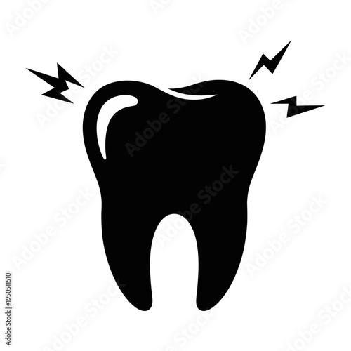 Vector of a tooth with lightning bolts indicating dental pain