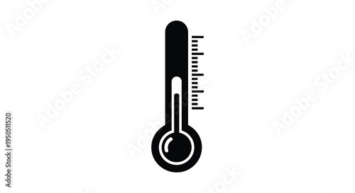 A simple black silhouette of a thermometer displays temperature readings featuring a bulbous bottom and scaled tube high quality