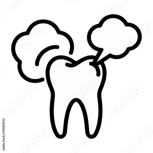 Vector of a tooth with clouds of smoke representing dental decay