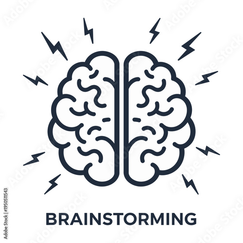 Vector brainstorming icon with lightning bolts surrounding the brain symbolizes creative thinking