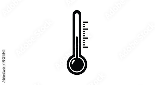 A simple black and white illustration depicts a traditional mercury thermometer with clear temperature markings high quality professional detailed