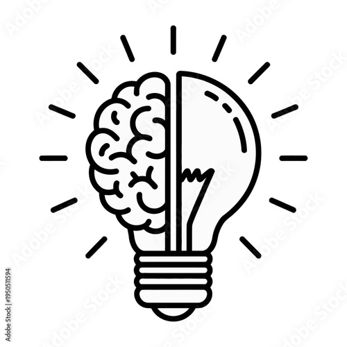 Vector of a lightbulb with a human brain inside symbolizing creativity and ideas