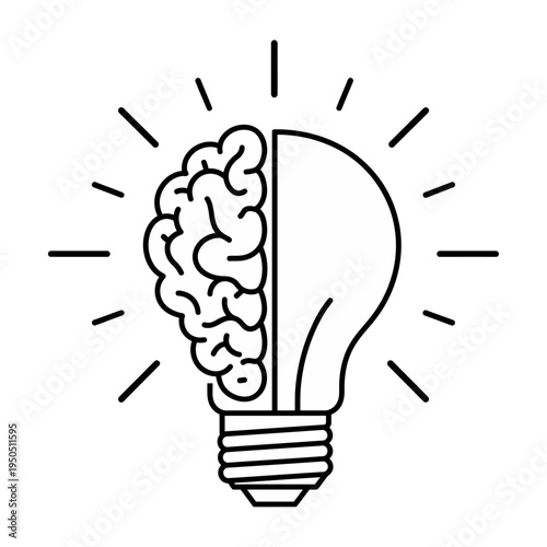Vector lightbulb with a brain inside symbolizing creativity and intelligence