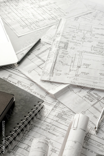 Architects concept, engineer architect designer freelance work on start-up project drawing, construction plan. architect design working drawing sketch plans blueprints and making construction model