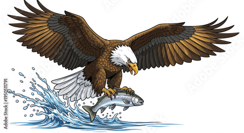 Bald Eagle Grabs Fish from Water