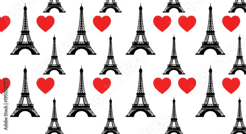 Eiffel Tower and Hearts Pattern - Romantic Paris Travel Background
