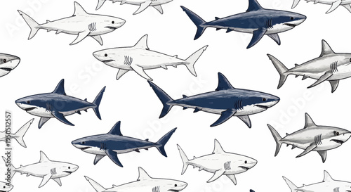 Shark Pattern: A School of Sharks Swimming Seamlessly