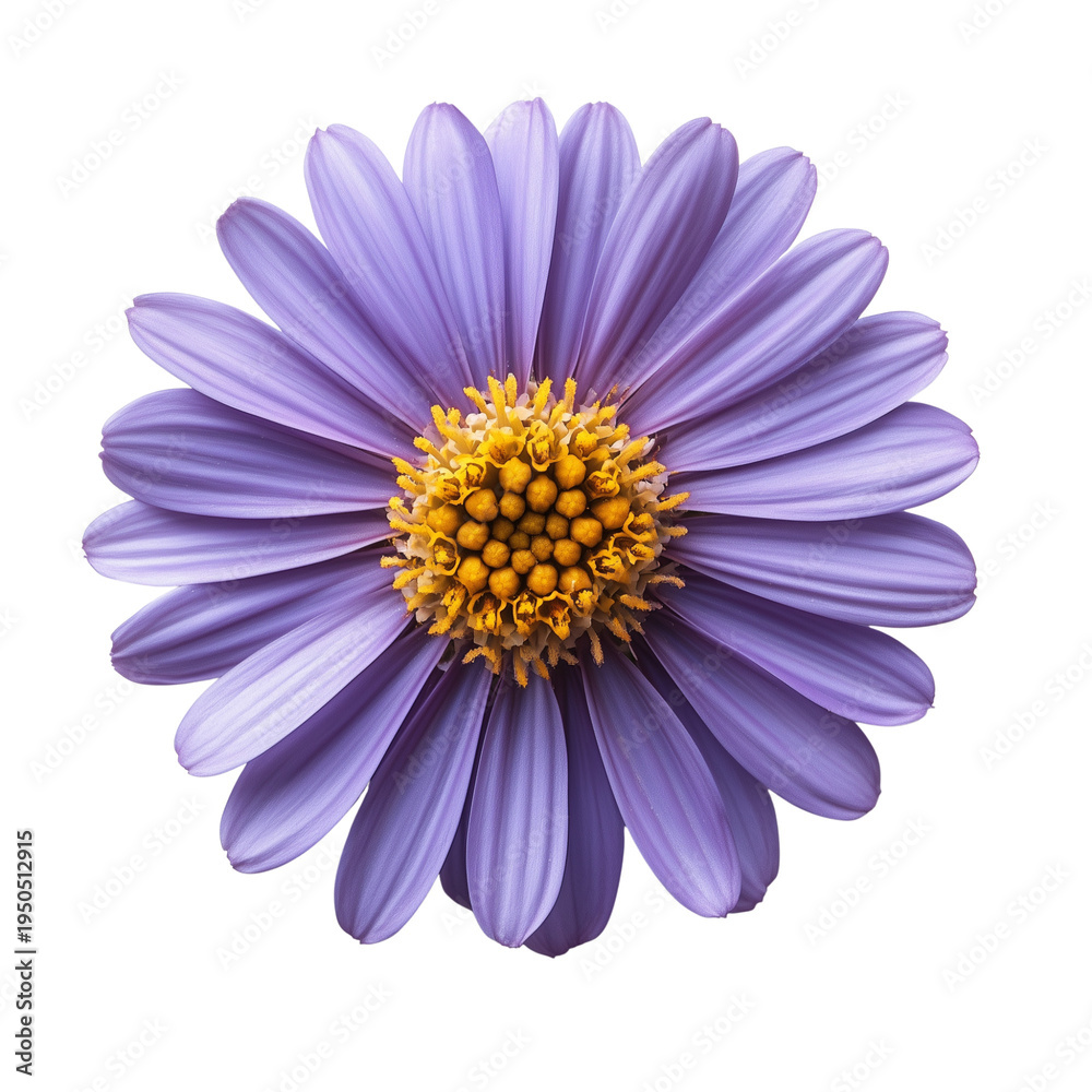 Fototapeta premium Daisy flower bloom with yellow center isolated garden plant transparent or white background