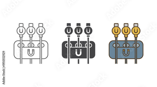 Magnetic Charging Station with USB-C Connectors Icon Set Isolated on White