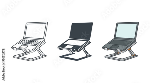 Adjustable Laptop Stand Supporting Laptop Isolated on White Vector Illustration