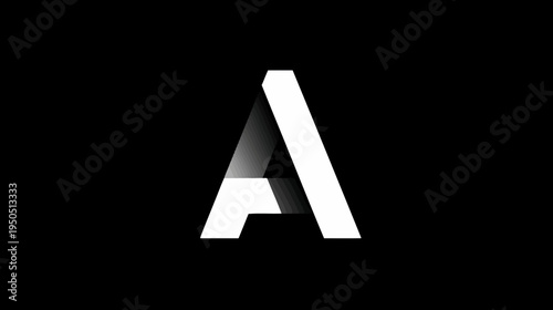 Stylized 3D White Letter A on Black, Minimalist Alphabet Initial Design Element with Shadow Effect