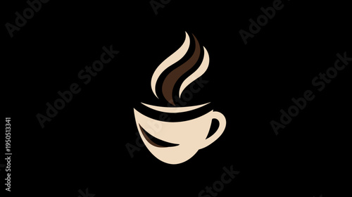 Minimalist hot coffee cup icon with rising steam on a black background, perfect for cafe branding or beverage menus.