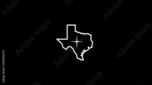 Minimalist vector outline of the American state map with a star symbol, representing location or a key point, on a black background.