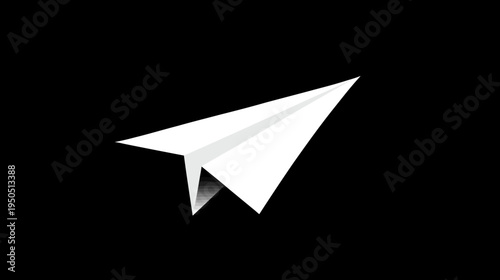 White paper airplane icon flying against a dark background. Simple vector graphic representing communication, message, send, and travel concept.