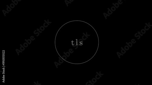 Conceptual 'tls' Abbreviation Within a White Geometric Circle on a Dark Abstract Background, Modern Minimalist Design for Technology