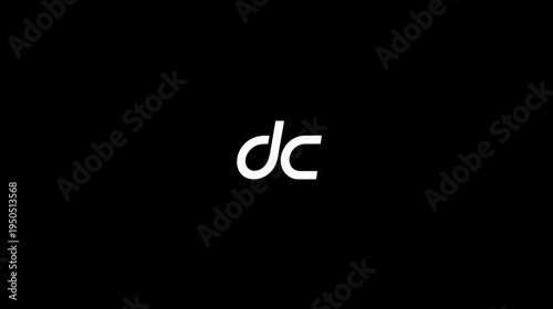 Modern white stylized letters 'dc' creating a minimalist abstract monogram logo or initial on a solid black background, perfect for design and branding concepts.