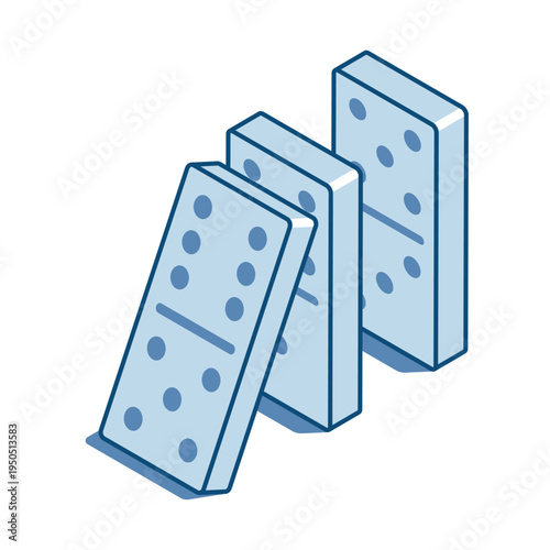 Isometric vector linear icon of three domino pieces, in color on a white background, domino principle or board game