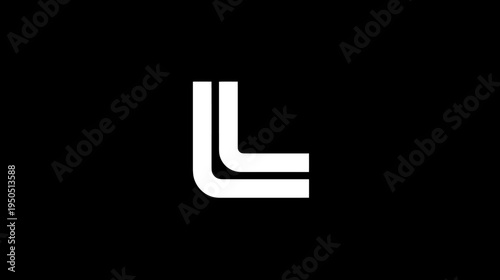 Abstract white double line letter L on a black background, a minimalist modern graphic design element or symbol