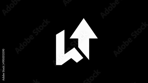 Abstract white geometric symbol with an upward arrow and stylized 'W' shape on a black background, representing growth and progress.