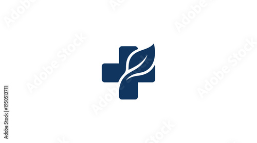A modern healthcare clinic logo with a blue cross and leaf design
