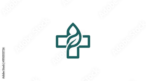 A modern health clinic logo with a green cross and leaf design