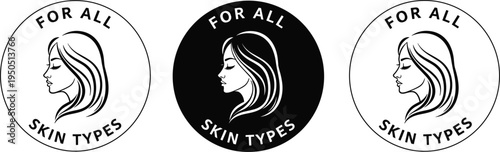Skincare logo vector illustration set, female face silhouette design, cosmetic branding artwork, beauty product packaging, for all skin types graphic