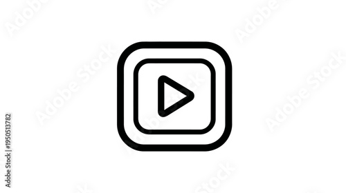 Modern minimalist black line art play button icon for media player, video streaming, audio content, web design, and app interface.
