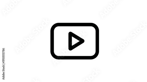 Modern video play button icon, simple black outline for multimedia, streaming, digital content playback UI/UX.