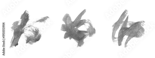 Vector set of abstract black paint or ink stain. Realistic brush stroke isolated on white background. Artistic and expressive brush smear. Decorative design element for banner, poster, cover, card.	