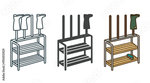 Colorful Illustration of Three Different Mop and Broom Holders
