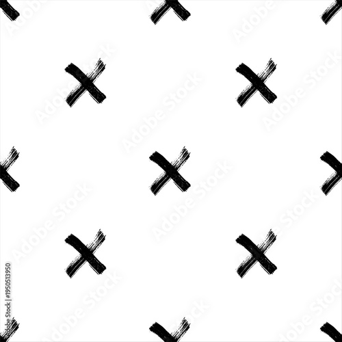Vector seamless pattern with hand drawn x symbol. Black and white. Minimalistic cover or fabric design.