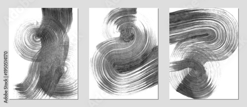 Set of vector abstract backgrounds. Black ink brush strokes, patterns, posters, cover.	