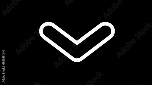 Simple white down arrow chevron icon for UI UX design, website navigation, scrolling, and user interface elements on black background