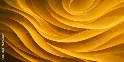 An abstract fractal burst background features golden silk waves and flowing orange satin textures in a smooth floral swirl pattern for a soft light textile art backdrop