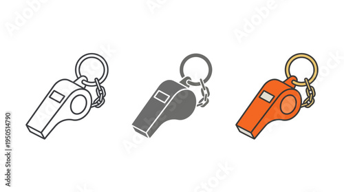 Whistles in Black and White and Orange on Keychains