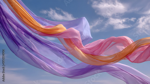 Colorful fabric flowing in sky