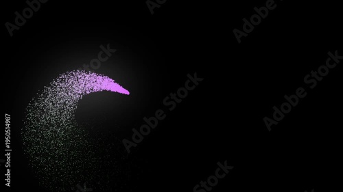 Glitter, light and star with flying in circle for creative, background and abstract of infinity. Wallpaper, forming a shimmering doodle sparkle trail on a smooth black screen animation 