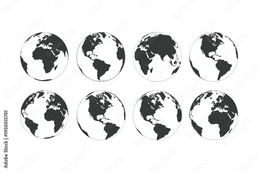 Obraz premium Eight globe showing different continents earth africa