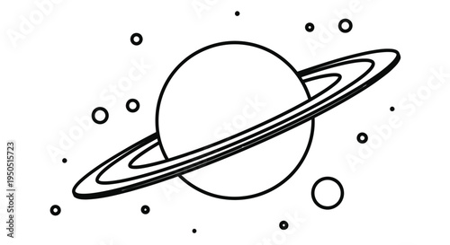 Simple line drawing of saturn with rings and scattered stars on a white background
