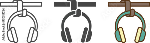 Headphones Hanging on Wooden, Metal and Plastic Hooks