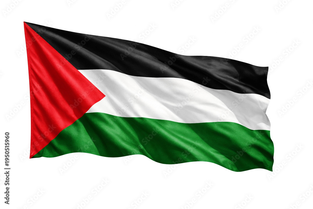 Fototapeta premium Waving Palestinian flag with vibrant colors representing freedom and national pride in isolation