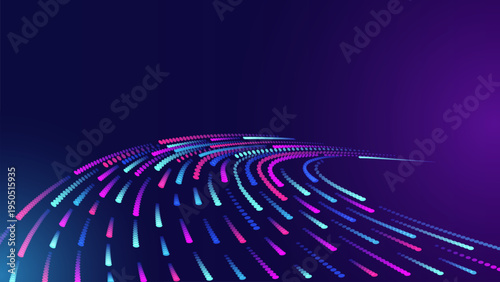 Dynamic Data Flow, Futuristic Digital Background with Neon Light Trails. Vector.