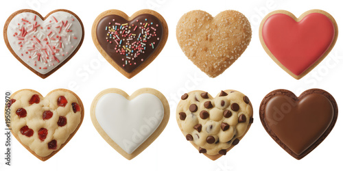 Assorted heart shaped cookies with different toppings