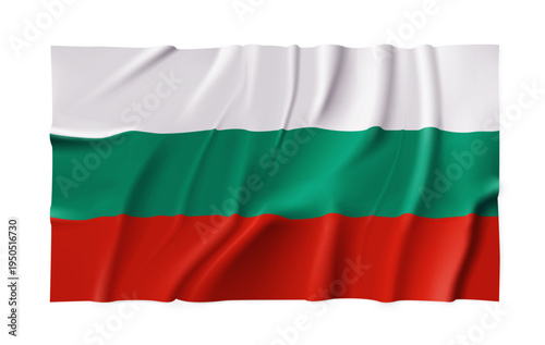 Realistic Bulgaria country flag isolated on a transparent background. Silk atlas detailed fabric flag. Vector PNG