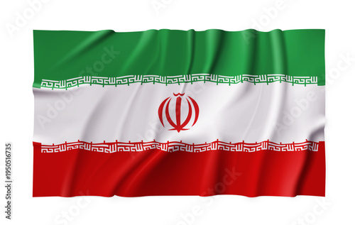 Realistic Iran country flag isolated on a transparent background. Silk atlas detailed fabric flag. Vector PNG