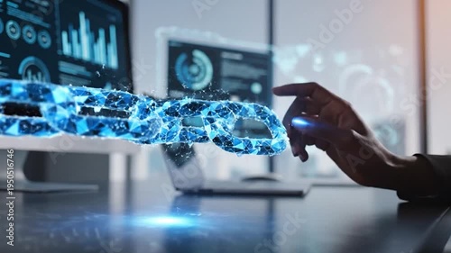 Digital blockchain connection with human hand technology interface